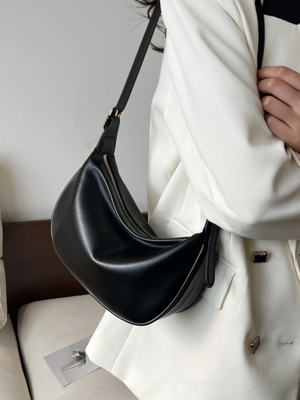 PU dumpling torba, crossbody s jednim remenom, zatvarač, poliester podstava, ulični stil
