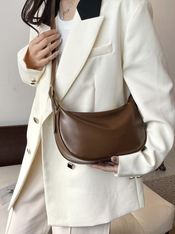 PU dumpling torba, crossbody s jednim remenom, zatvarač, poliester podstava, ulični stil