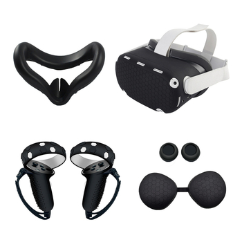 Set protector din silicon pentru Oculus Quest 2: mască facială anti-pătrundere luminii, mască pentru ochi și capace pentru mâner din a doua generație; Material: silicon + bumbac presat; Compatibilitate: Oculus Quest 2; Greutate: 195 g