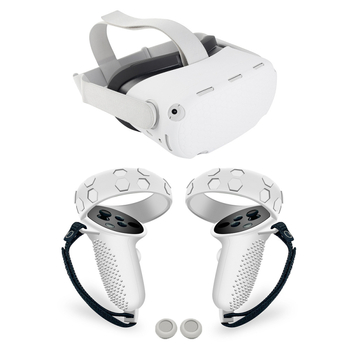 Set protector din silicon pentru Oculus Quest 2: mască facială anti-pătrundere luminii, mască pentru ochi și capace pentru mâner din a doua generație; Material: silicon + bumbac presat; Compatibilitate: Oculus Quest 2; Greutate: 195 g