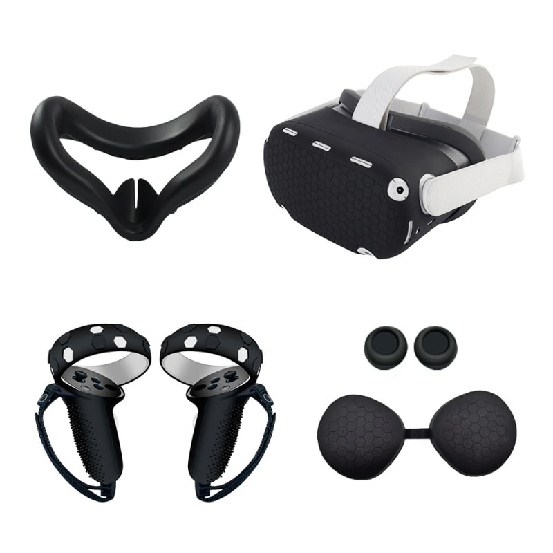 Set protector din silicon pentru Oculus Quest 2: mască facială anti-pătrundere luminii, mască pentru ochi și capace pentru mâner din a doua generație; Material: silicon + bumbac presat; Compatibilitate: Oculus Quest 2; Greutate: 195 g