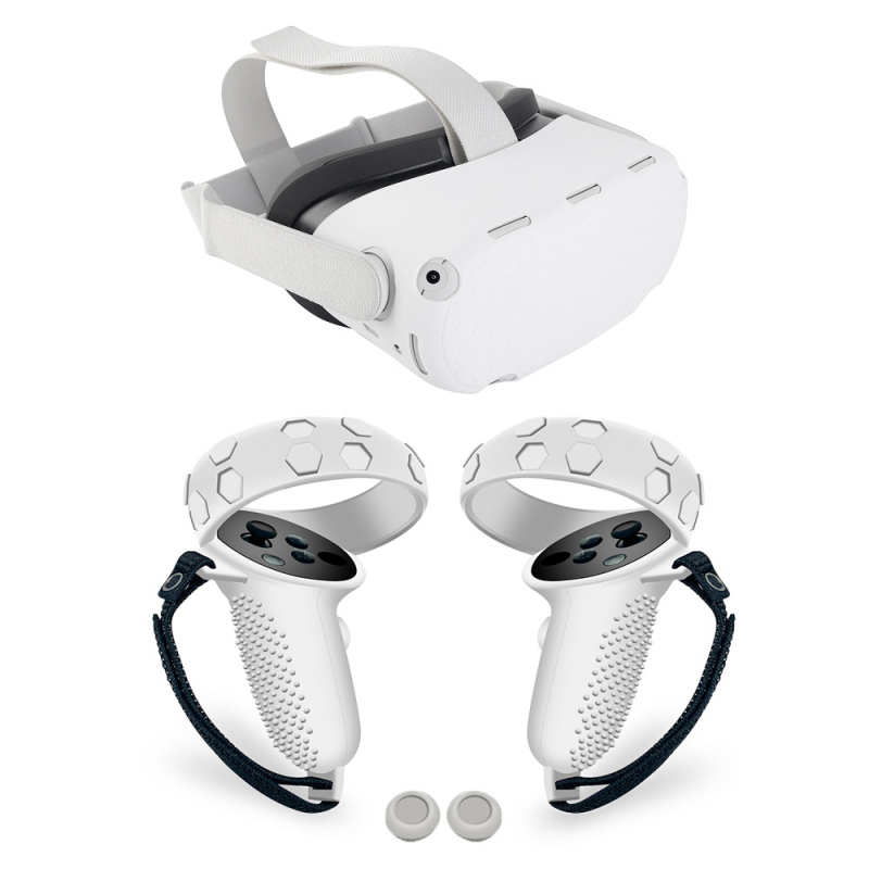 Set protector din silicon pentru Oculus Quest 2: mască facială anti-pătrundere luminii, mască pentru ochi și capace pentru mâner din a doua generație; Material: silicon + bumbac presat; Compatibilitate: Oculus Quest 2; Greutate: 195 g