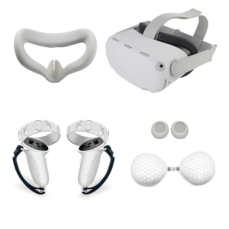 Set protector din silicon pentru Oculus Quest 2: mască facială anti-pătrundere luminii, mască pentru ochi și capace pentru mâner din a doua generație; Material: silicon + bumbac presat; Compatibilitate: Oculus Quest 2; Greutate: 195 g