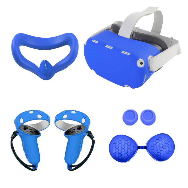 Set protector din silicon pentru Oculus Quest 2: mască facială anti-pătrundere luminii, mască pentru ochi și capace pentru mâner din a doua generație; Material: silicon + bumbac presat; Compatibilitate: Oculus Quest 2; Greutate: 195 g