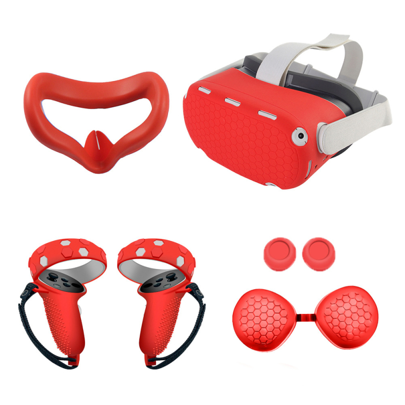 Set protector din silicon pentru Oculus Quest 2: mască facială anti-pătrundere luminii, mască pentru ochi și capace pentru mâner din a doua generație; Material: silicon + bumbac presat; Compatibilitate: Oculus Quest 2; Greutate: 195 g