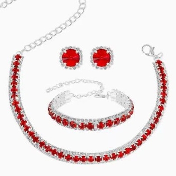 Ékszerszett: fülbevaló, nyaklánc és karkötő, mesterséges kristályok, kocka alakú kövek mintázat, női etnikus retro stílus.