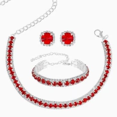 Ékszerszett: fülbevaló, nyaklánc és karkötő, mesterséges kristályok, kocka alakú kövek mintázat, női etnikus retro stílus.