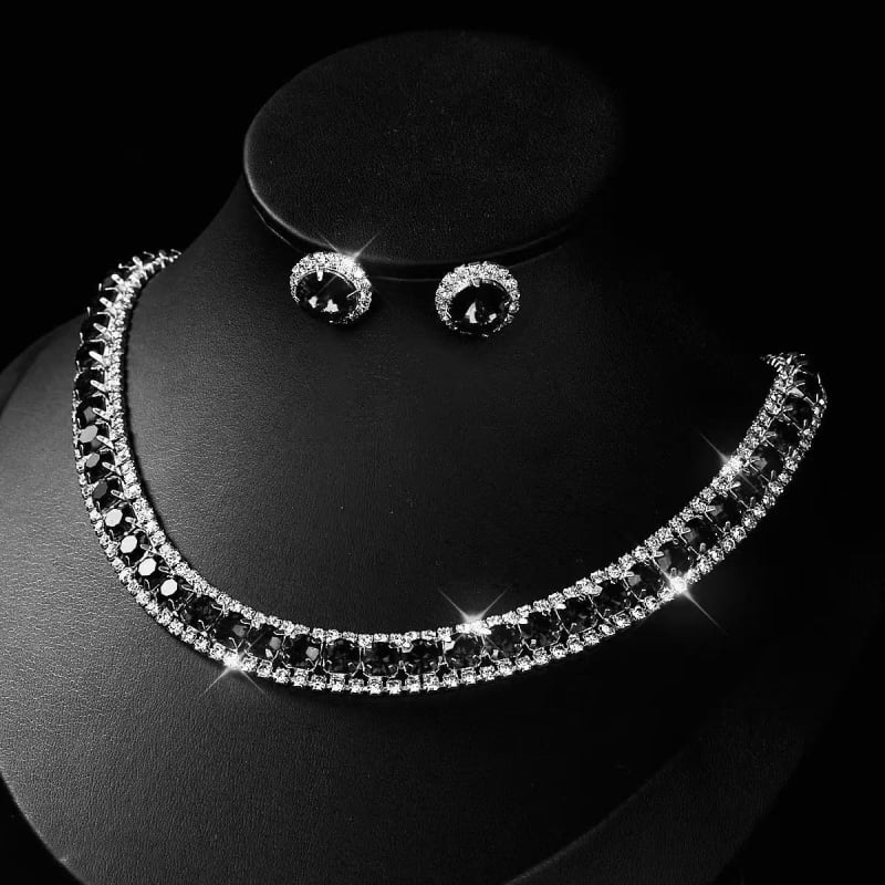 Ékszerszett: fülbevaló, nyaklánc és karkötő, mesterséges kristályok, kocka alakú kövek mintázat, női etnikus retro stílus.