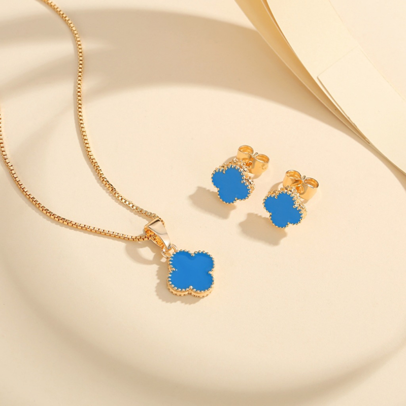 Réz fülbevaló és nyaklánc készlet, virágos mintával, divat OL stílus, őszi 2025