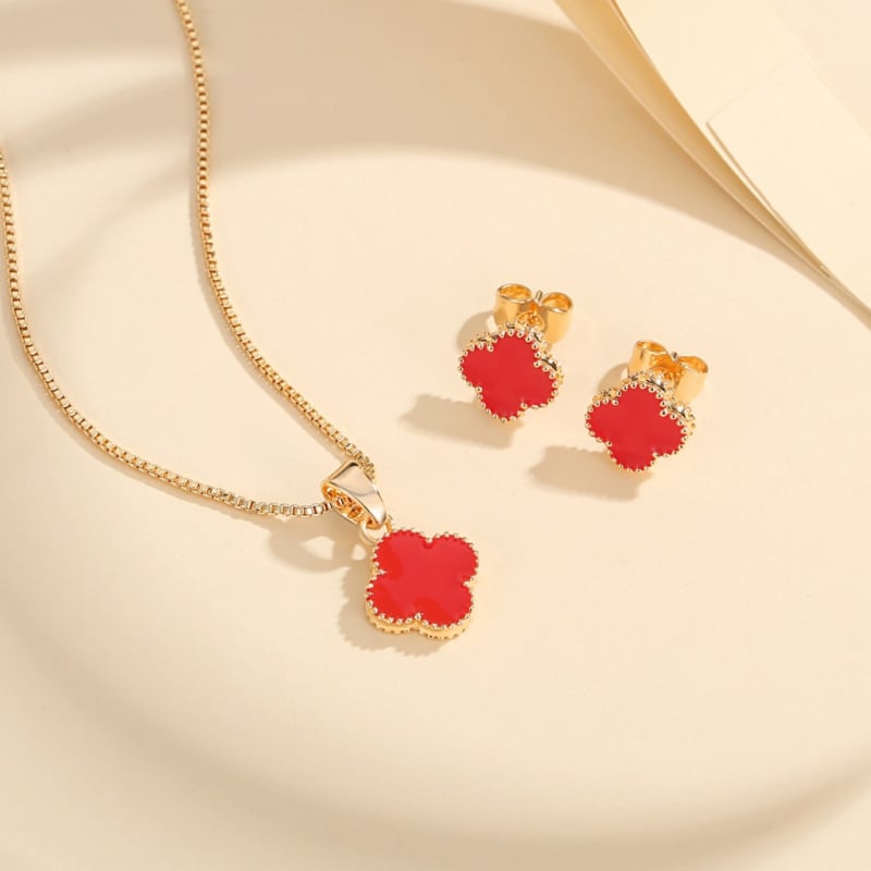 Réz fülbevaló és nyaklánc készlet, virágos mintával, divat OL stílus, őszi 2025