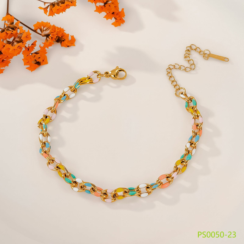 Puzzle titán acél nyaklánc és karkötő szett — szabályos lánc, könnyű luxus stílus