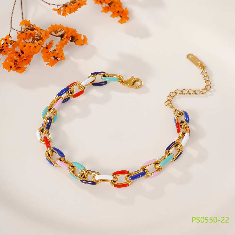 Puzzle titán acél nyaklánc és karkötő szett — szabályos lánc, könnyű luxus stílus