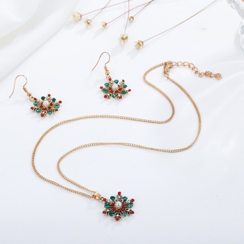 Karácsonyi ékszer készlet: fülbevaló és nyaklánc hópehely mintával, ötvözet, elektroplakolásos bevonat, nőies stílus, hullámzó lánc