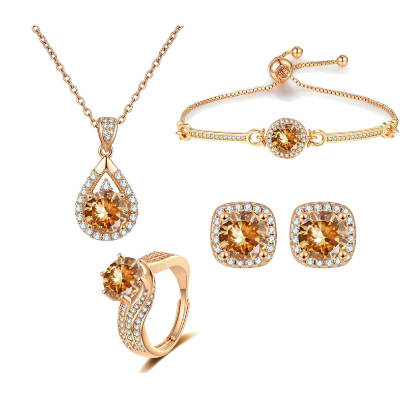 Réz anyagú ékszer készlet: fülbevalók, nyaklánc és csuklópánt, O-lánccal, kereszt/korona/római számok mintázat, koreai friss és édes stílus (2025 tavasz)