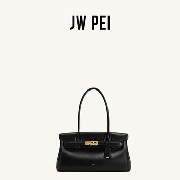 JW PEI ženska baguette torba – koža kravlje split leather, zaključavanje brava, Unutarnji džepovi sa zipom, džep za telefon i dokumente, horizontalni kvadratni oblik, proljeće 2025