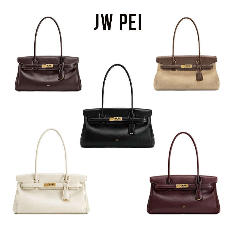 JW PEI ženska baguette torba – koža kravlje split leather, zaključavanje brava, Unutarnji džepovi sa zipom, džep za telefon i dokumente, horizontalni kvadratni oblik, proljeće 2025