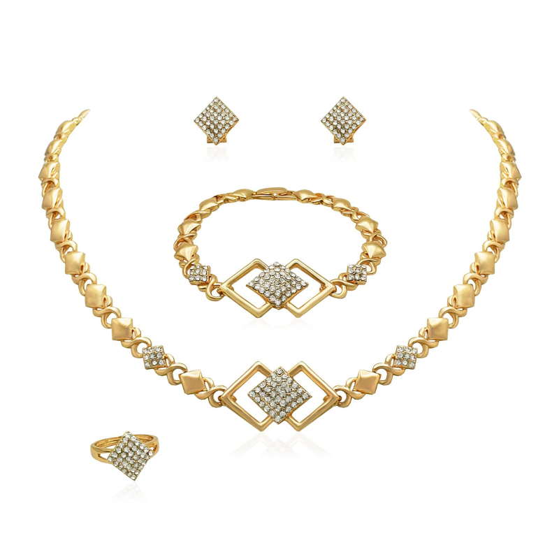 Nova Jewel Medve Szerelem Rhinestone Réz Ékszerszett Nőknek: fülbevaló, nyaklánc és karkötő, könnyed luxus stílus, kis medve motívum