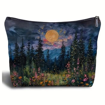 Kozmetička torbica s tamnim gotičkim stilom i životinjskim uzorkom, laneno vlakno, velika kapaciteta, bez podstave