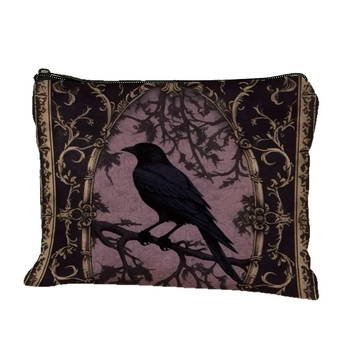 Kozmetička torbica s tamnim gotičkim stilom i životinjskim uzorkom, laneno vlakno, velika kapaciteta, bez podstave