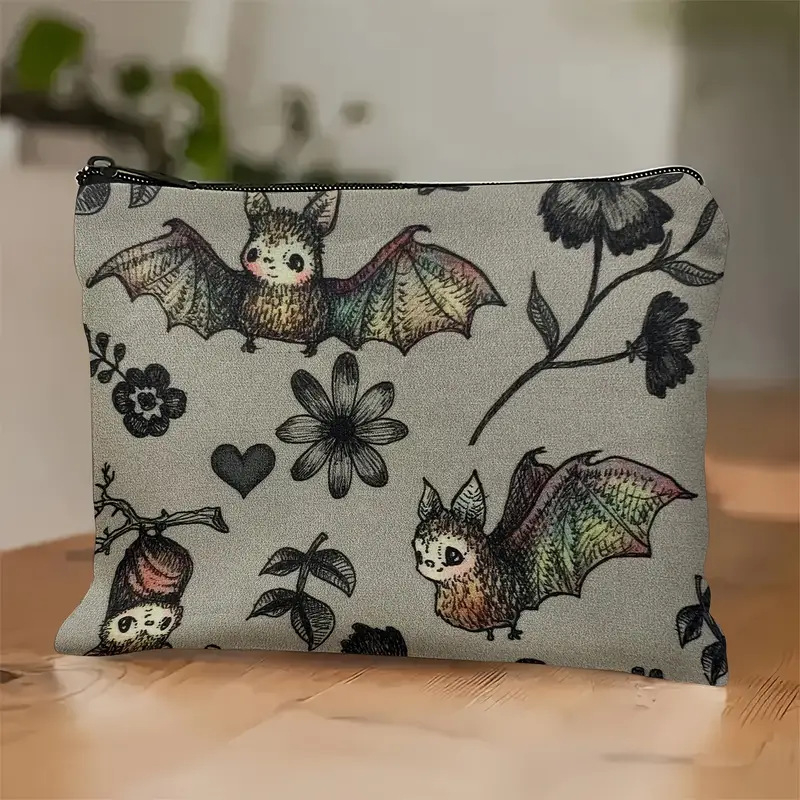 Kozmetička torbica s tamnim gotičkim stilom i životinjskim uzorkom, laneno vlakno, velika kapaciteta, bez podstave