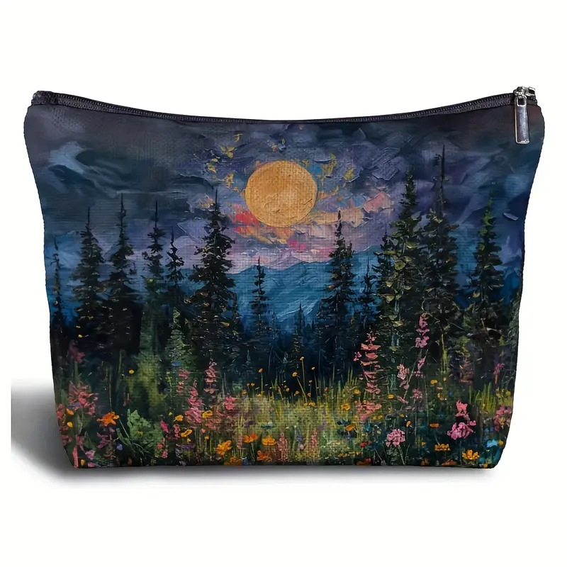 Kozmetička torbica s tamnim gotičkim stilom i životinjskim uzorkom, laneno vlakno, velika kapaciteta, bez podstave