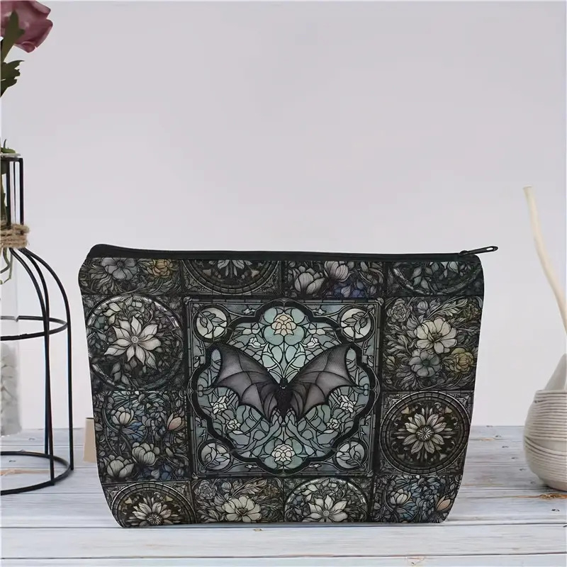 Kozmetička torbica s tamnim gotičkim stilom i životinjskim uzorkom, laneno vlakno, velika kapaciteta, bez podstave