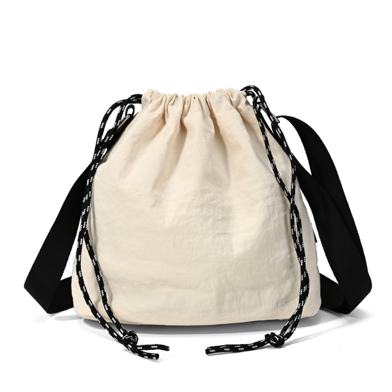 Nylon torbica bucket za žene, casual stil, zatvaranje šnúrkom, jedna naramenica, poliester podstava