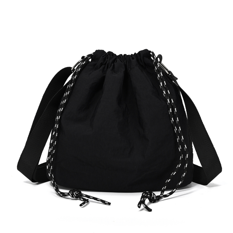 Nylon torbica bucket za žene, casual stil, zatvaranje šnúrkom, jedna naramenica, poliester podstava