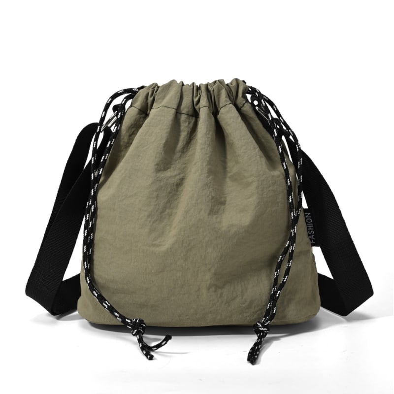 Nylon torbica bucket za žene, casual stil, zatvaranje šnúrkom, jedna naramenica, poliester podstava