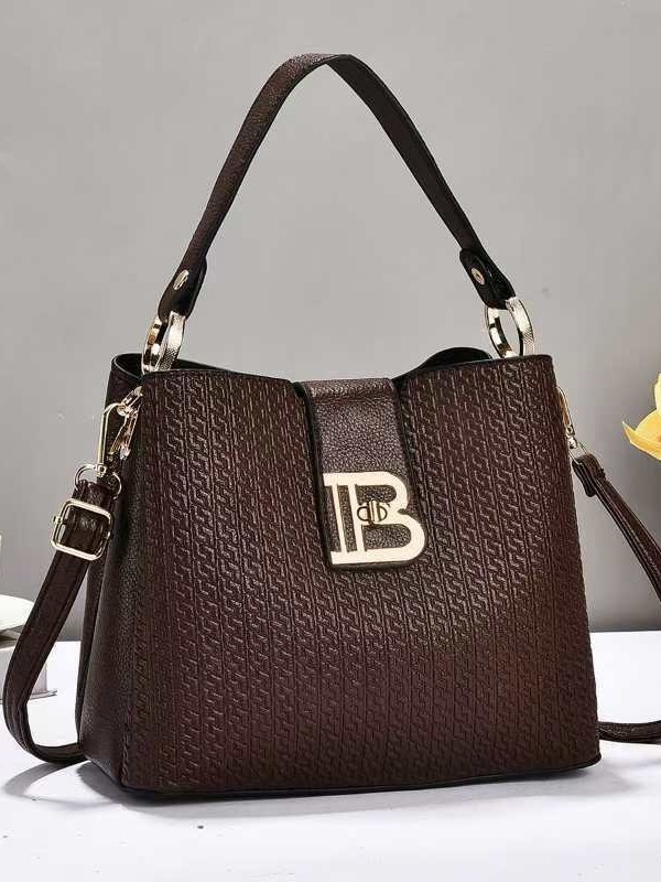 Geantă de umăr bucket din PU, stil urban minimalist, închidere cu lacăt, buzunare interioare pentru telefon și documente