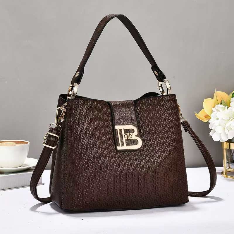 Geantă de umăr bucket din PU, stil urban minimalist, închidere cu lacăt, buzunare interioare pentru telefon și documente