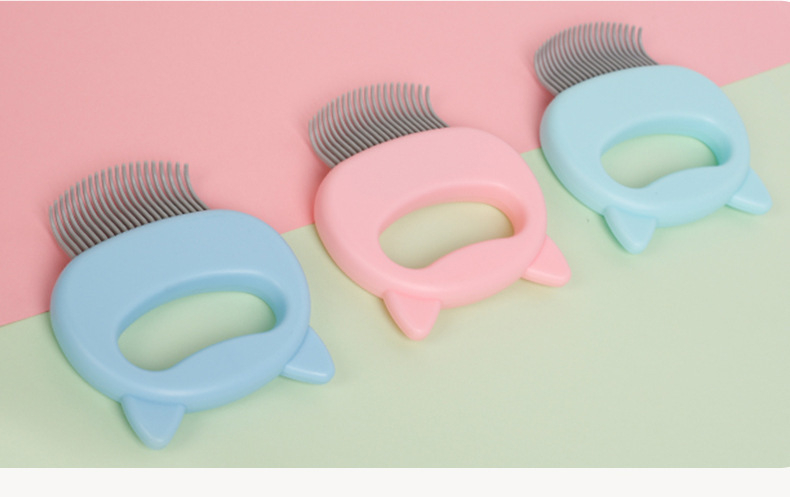 Pieptene de îngrijire pentru animale de companie cu design de urechi de pisică, masaj, pentru pisici și câini; material ABS și oțel inoxidabil; 48 g