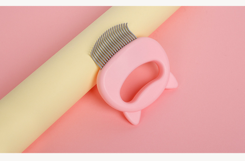 Pieptene de îngrijire pentru animale de companie cu design de urechi de pisică, masaj, pentru pisici și câini; material ABS și oțel inoxidabil; 48 g