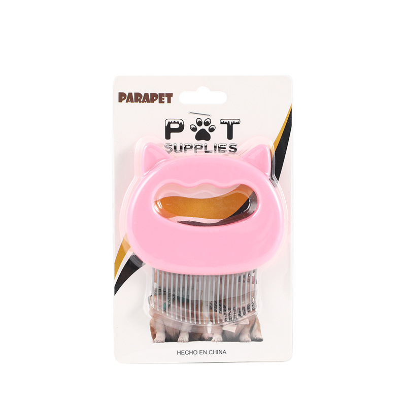 Pieptene de îngrijire pentru animale de companie cu design de urechi de pisică, masaj, pentru pisici și câini; material ABS și oțel inoxidabil; 48 g