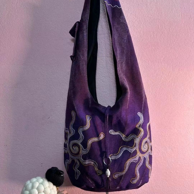 Geantă bucket brodată unisex cu curea crossbody (material PU, căptușeală din bumbac, stil bucket, primăvara 2025)