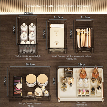 Stolový kozmetický úložný kabinet so zásuvkami, viacvrstvový organizér na rúžne a starostlivosť o pleť; materiál: PP; potlač loga: Áno; prispôsobenie: Áno; uvedenie produktu: 2025; pôvod: Jieyang