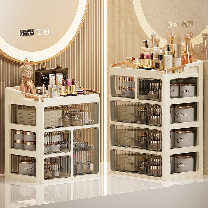 Επιτραπέζιον ντουλάπι αποθήκευσης καλλυντικών με συρτάρια, πολυεπίπεδος οργανωτής για κραγιόν και περιποίηση δέρματος; Υλικό: PP; Λογότυπο εκτυπωμένο: Ναι; Προσαρμογή: Διαθέσιμη; Λανσάρισμα προϊόντος: 2025; Προέλευση: Jieyang