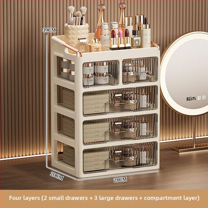 Stolový kozmetický úložný kabinet so zásuvkami, viacvrstvový organizér na rúžne a starostlivosť o pleť; materiál: PP; potlač loga: Áno; prispôsobenie: Áno; uvedenie produktu: 2025; pôvod: Jieyang