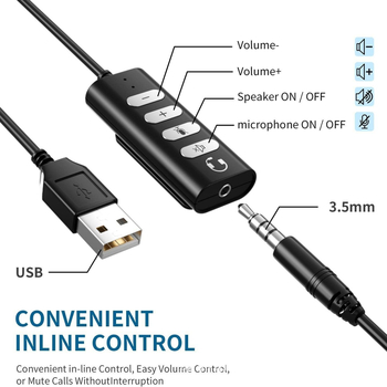 USB удължителен кабел за слушалки с инлайн контрол за звука и микрофон, позлатени медни проводници, ROHS-съвместим