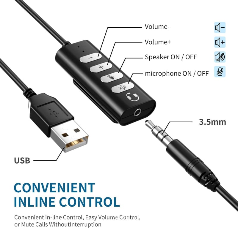 USB удължителен кабел за слушалки с инлайн контрол за звука и микрофон, позлатени медни проводници, ROHS-съвместим