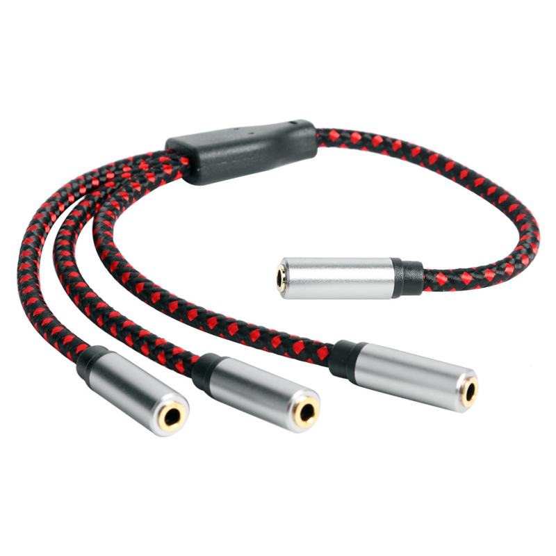 Cablu splitter audio 3.5mm, 1 femelă la 3 femele, placat cu aur, conductor din aliaj de aluminiu
