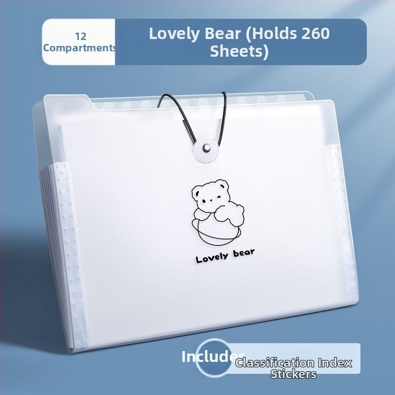 A4 failu organizētājs ar daudzslāņu harmonikas nodalījumiem, PP materiāls, konfigurācija 8/12 nodalījumi, 45C biezums, logotipa druka, pielāgošana pieejama