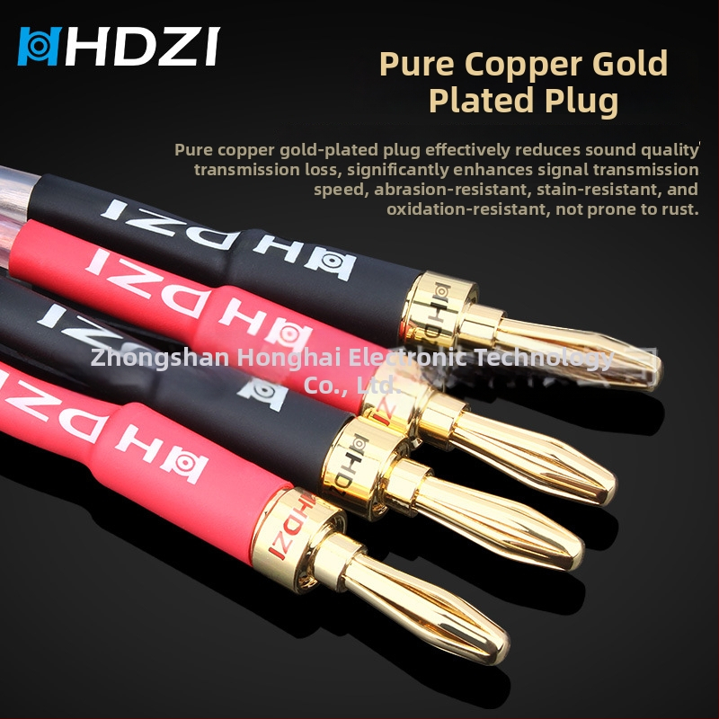 Audiophile kábel pre reproduktory s dvojitým banánovým konektorom a hlavným audio káblom