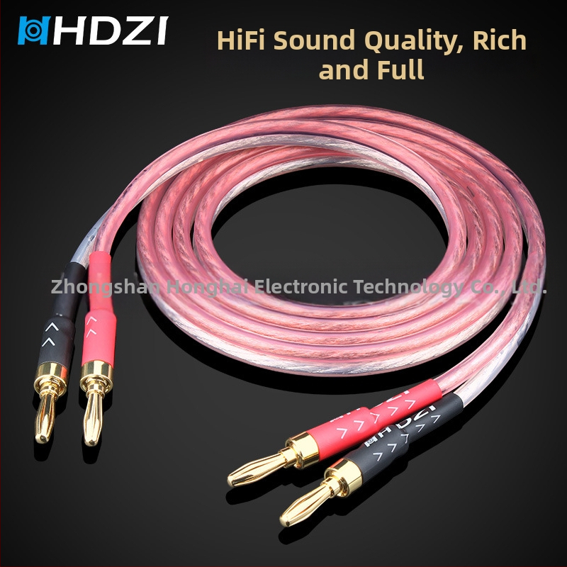 Audiophile kábel pre reproduktory s dvojitým banánovým konektorom a hlavným audio káblom