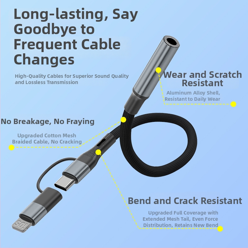 Type-C na 3,5 mm audio kabel, najlonski pleteni, bakreno jezgro, RoHS certificirano