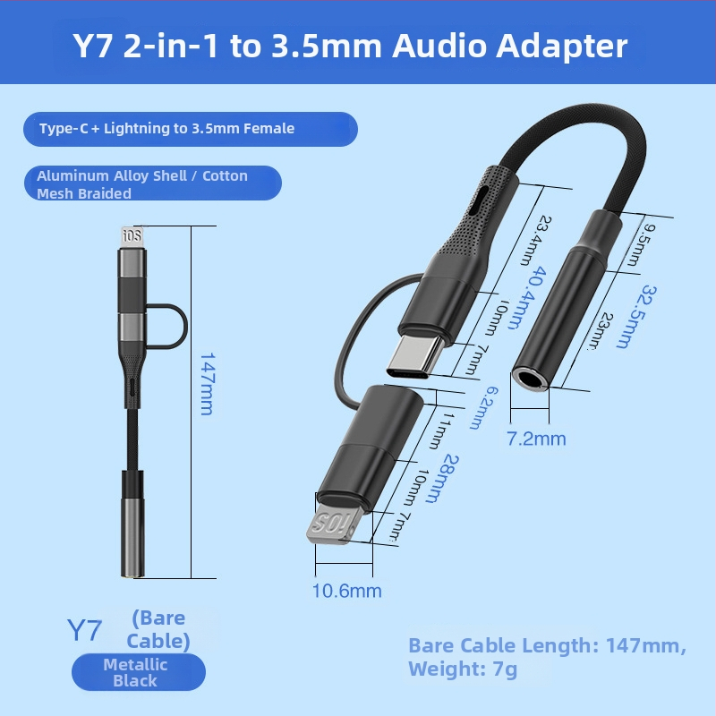 Type-C na 3,5 mm audio kabel, najlonski pleteni, bakreno jezgro, RoHS certificirano