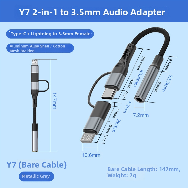 Type-C na 3,5 mm audio kabel, najlonski pleteni, bakreno jezgro, RoHS certificirano