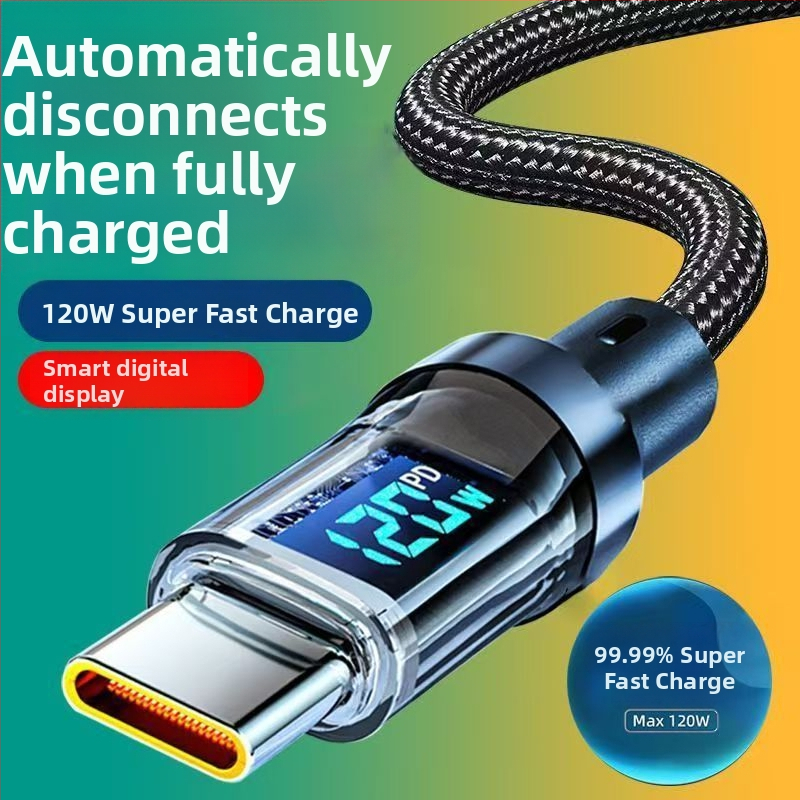 Type-C кабел за данни със смарт дигитален дисплей, 120W бързо зареждане, съвместим с Huawei, Honor, Oppo, Android и Vivo
