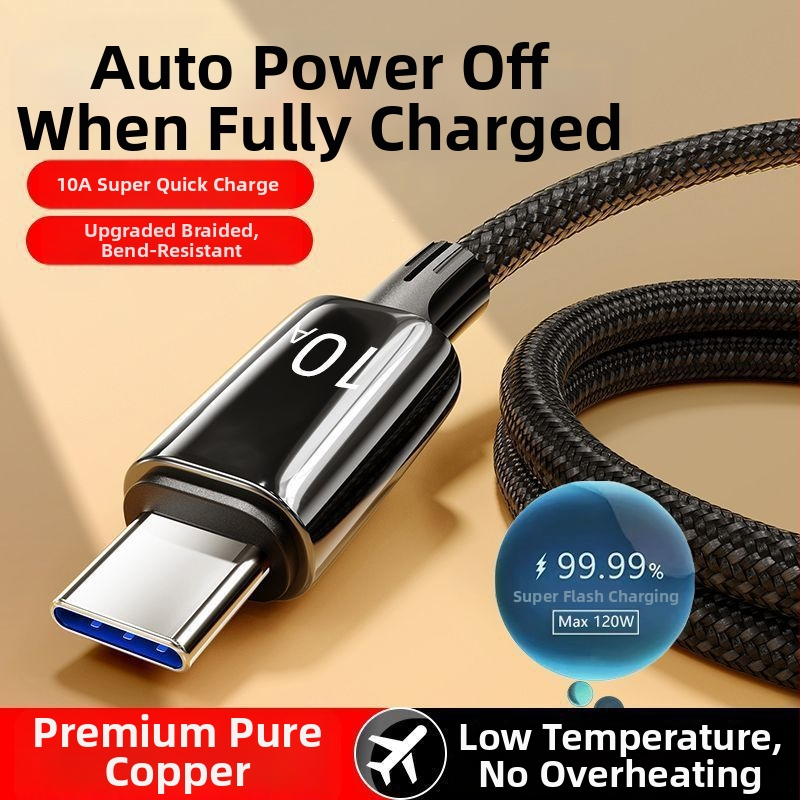 Type-C кабел за данни със смарт дигитален дисплей, 120W бързо зареждане, съвместим с Huawei, Honor, Oppo, Android и Vivo