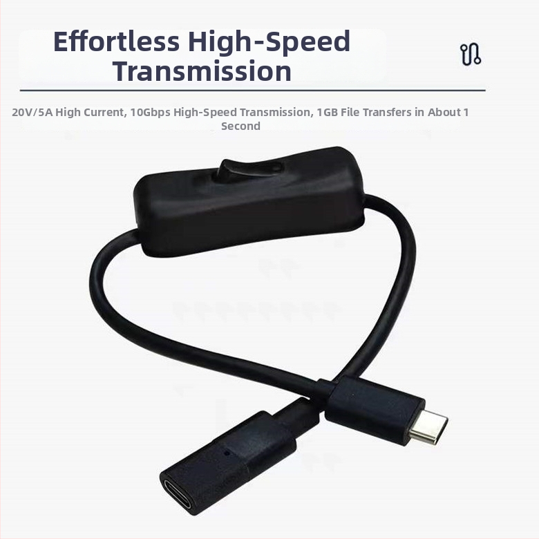 DS-C1 USB-C кабел с тройно свързване (мъжки–женски–мъжки) с превключвател, USB 3.2 данни, бързо зареждане до 5A, 4K изход за дисплей